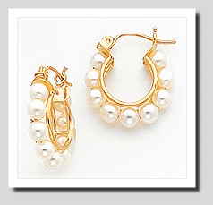 Multi Pearl Hoop Earrings 14K Yellow Gold