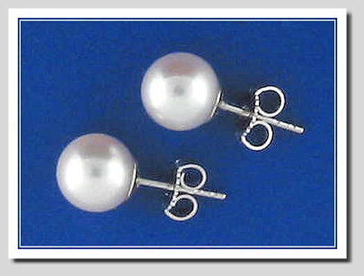 AAA Grade 8-8.5MM White Japanese Akoya Cultured Pearl Earring Studs, 18K White Gold