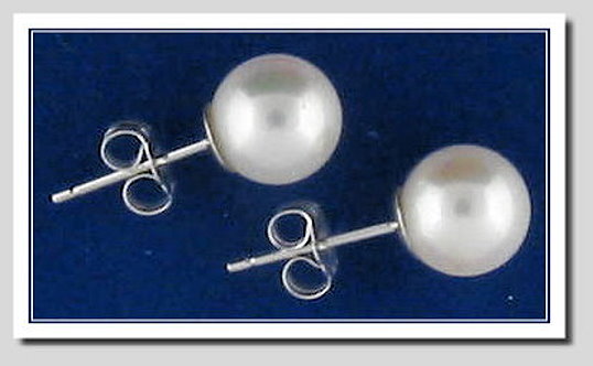 AAA Grade 8.5-9MM Japanese White Akoya Cultured Pearl Earring Studs, 18K White Gold 