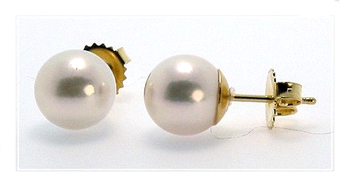 AAA 9-9.5MM Japanese Akoya Pearl Studs 14K Yellow Gold
