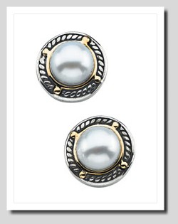7MM Freshwter Cultured Pearl Earrings, Sterling  Silver/14K Gold