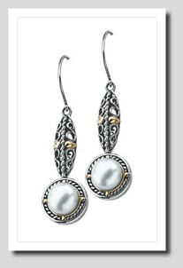 8MM Freshwter Cultured Pearl Earrings, Sterling  Silver/14K Gold