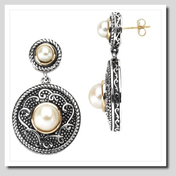 5-8MM Freshwter Cultured Pearl Earrings, Sterling  Silver/14K Gold