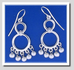 Double Circle Pearl Dangle Earrings. FW Cultured Pearls. 925 Silver