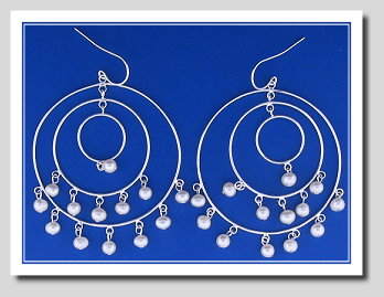 Large Tri Circle Hoop Earrings. FW Cultured Pearls. 925 Silver