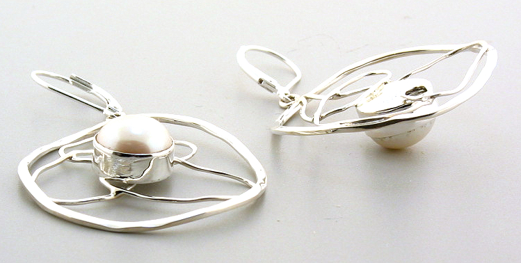 Designer 10MM Freshwater Pearl Dangle Earrings, Silver, 1.3X2in