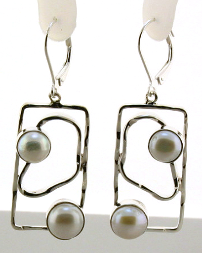 Designer 7-8MM Freshwater Pearl Dangle Earrings, Silver, 0.64X1.9in