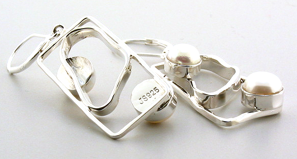 Designer 7-8MM Freshwater Pearl Dangle Earrings, Silver, 0.64X1.9in
