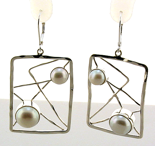 Designer 7-9MM Freshwater Pearl Dangle Earrings, Silver, 1X2.1in