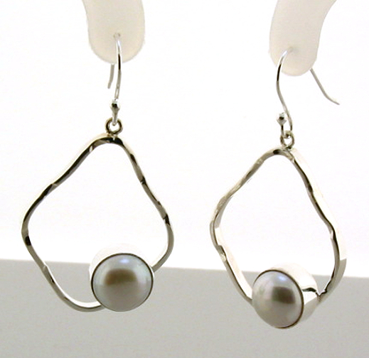 Designer 10MM Freshwater Pearl Dangle Earrings, Silver, 1.0X1.9in