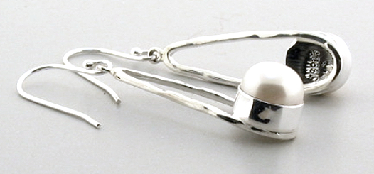 Designer 9.5MM Freshwater Pearl Dangle Earrings, Silver, 0.41X1.8in