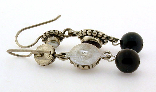Garnet & Pearl Dangle Earrings, Sterling Silver, 1.8in Long