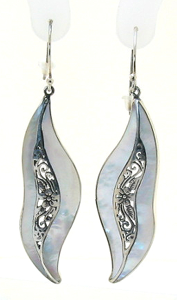Designer Mother of Pearl Dangle Earrings, Sterling Silver
