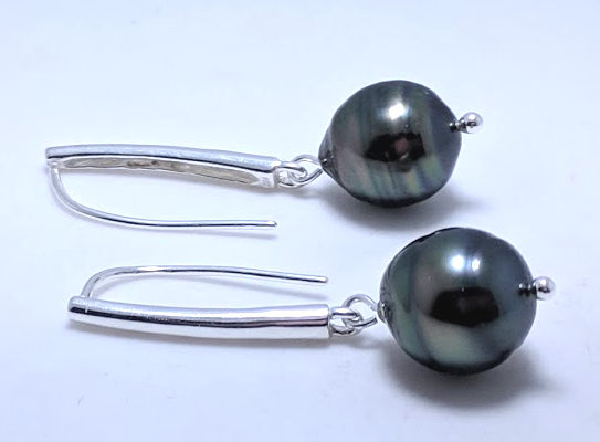 11.6X13MM Dark Gray Tahitian Pearl Dangle Earrings, Silver, 1.5in Long