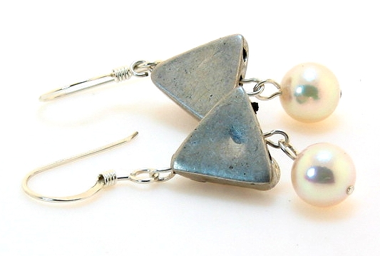 7-7.5MM Akoya Pearl & Garnet Stone Dangle Earrings, Silver, 1.5in Long