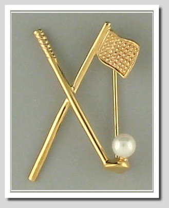 Golf Fun: Cultured Pearl Pin, 14K Yellow Gold