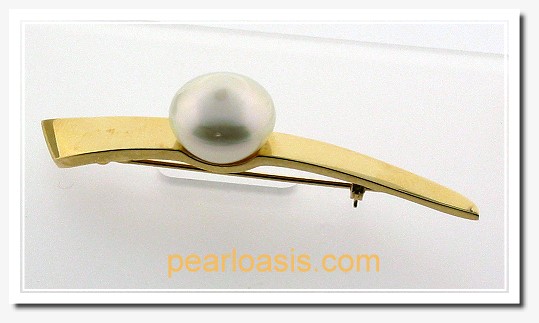 Certified 12.9MM White South Sea Pearl Pin 14K Yellow Gold