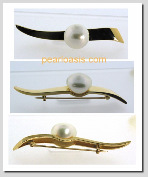 Certified 12.9MM White South Sea Pearl Pin 14K Yellow Gold