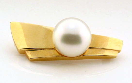 Certified 11.1MM South Sea Pearl Pin Brooch, 14K Yellow Gold