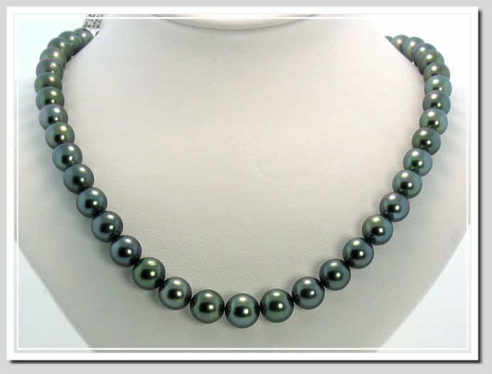 8-10MM Gray/Green Tahitian Pearl Necklace 14K Clasp 18in