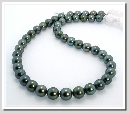 8-10MM Gray/Green Tahitian Pearl Necklace 14K Clasp 18in