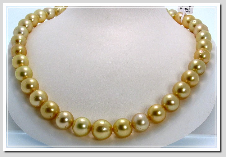 10 - 12.65MM Dark Golden South Sea Pearl Necklace 14K Diamond Clasp 18in.