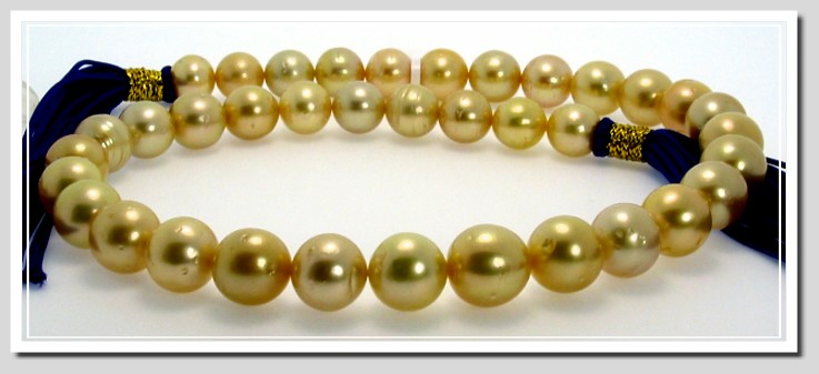 10 - 12.65MM Dark Golden South Sea Pearl Necklace 14K Diamond Clasp 18in.