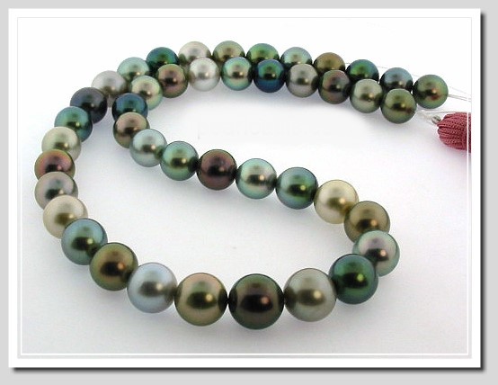 9.1-11.1MM Multi Color Tahitian Pearl Necklace 14K Gold Diamond Clasp 18in