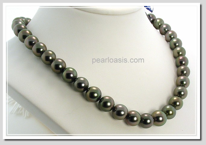 9-10.7MM Blck Tahitian Pearl Necklace 14K Diamond Clasp 18in