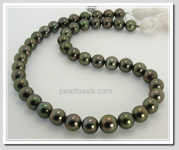 9-10.7MM Blck Tahitian Pearl Necklace 14K Diamond Clasp 18in