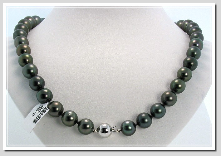 10-10.85MM Black Tahitian Pearl Necklace 14K White Gold 18in.