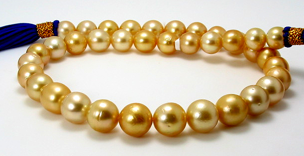 10MM - 12MM Dark Golden South Sea Pearl Necklace 14K Diamond Clasp 18in