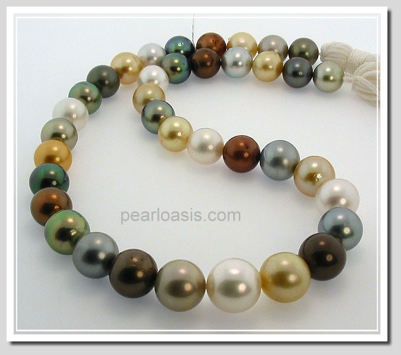 10-13.2MM Multi Color Tahitian & South Sea Pearl Necklace 14K Diamond Clasp 17in