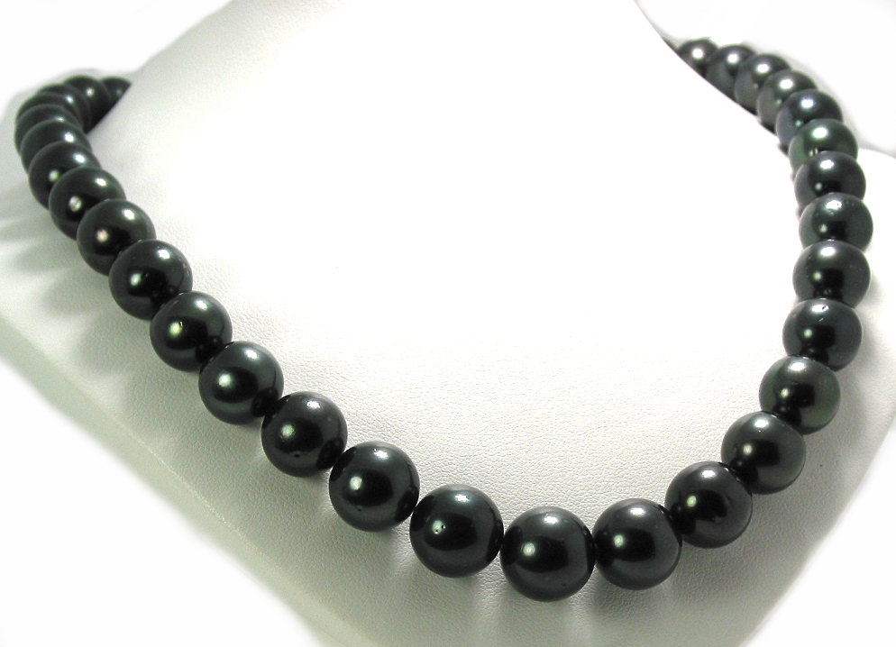 10MM - 12.6MM Black Tahitian Pearl Necklace, 14K Clasp, 17.5in