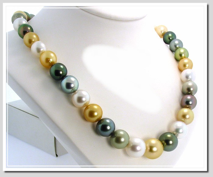 10.1MM - 14.4MM Tahitian South Sea Pearl Necklace 14K Diamond Clasp 17.5in