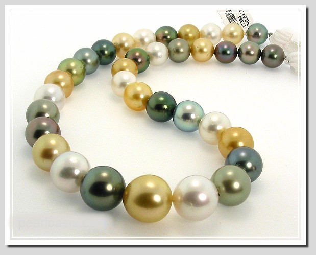 10.1MM - 14.4MM Tahitian South Sea Pearl Necklace 14K Diamond Clasp 17.5in