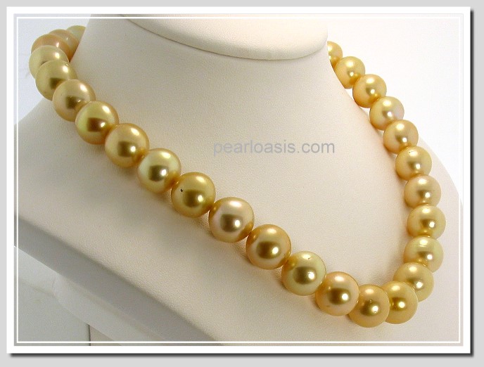 11-12.4MM Dark Gold South Sea Pearl Necklace 14K Diamond Clasp 17in
