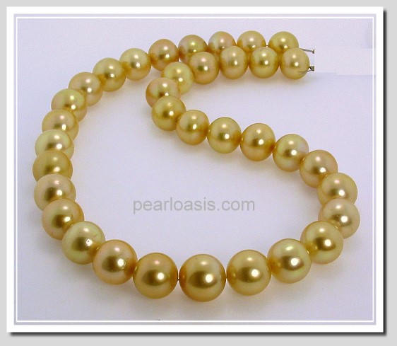 11-12.4MM Dark Gold South Sea Pearl Necklace 14K Diamond Clasp 17in