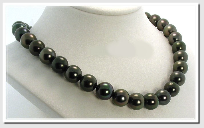11-12MM Blck Tahitian Pearl Necklace 14K Diamond Clasp 17.5in