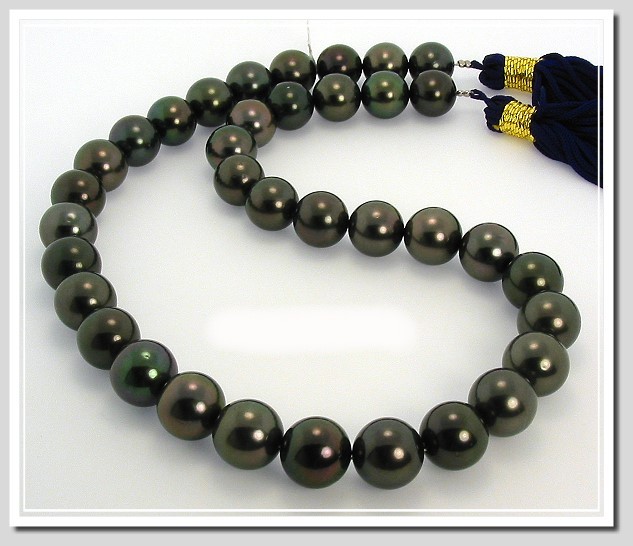 11-12MM Blck Tahitian Pearl Necklace 14K Diamond Clasp 17.5in
