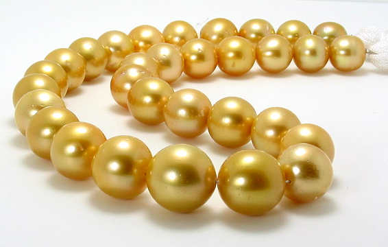 11MM - 15MM Dark Golden South Sea Pearl Necklace 14K Diamond Clasp 17.5in