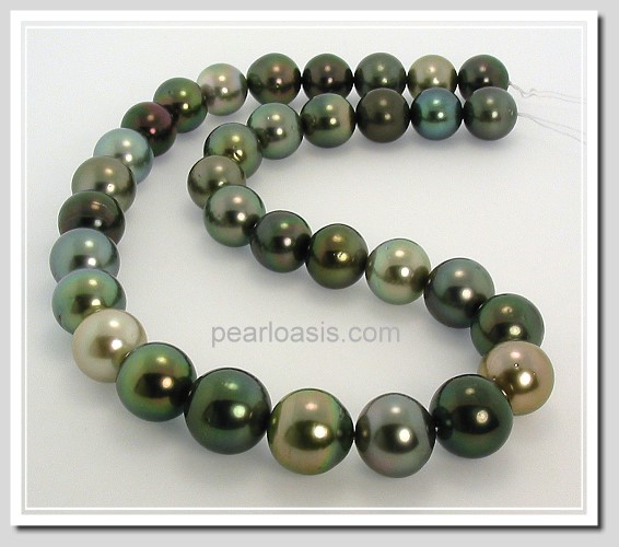 12.2 - 14.7MM Multi Color Tahitian Pearl Necklace 14K Clasp 18in