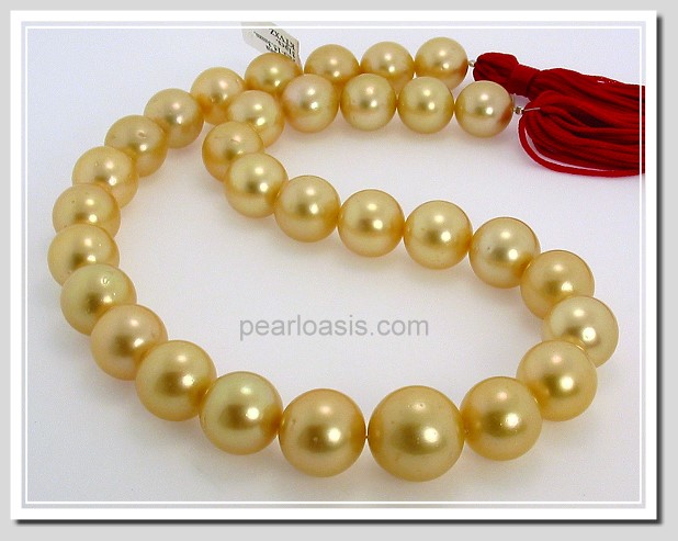 12.2-15.3MM Dark Golden South Sea Pearl Necklace 14K Diamond Clasp 17.5in