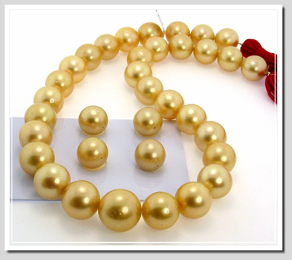 12.2-15.3MM Dark Golden South Sea Pearl Necklace 14K Diamond Clasp 17.5in