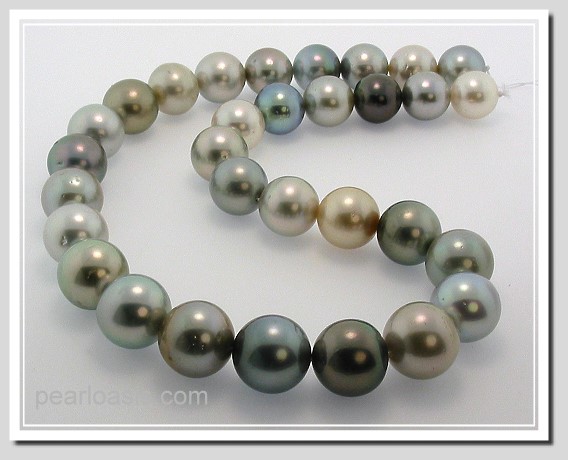 12 - 14.8MM Multi Color Tahitian Pearl Necklace 14K Clasp 17.5in