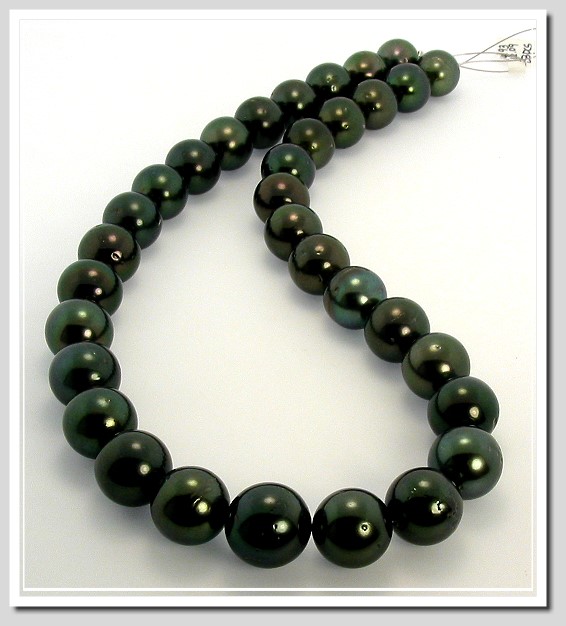 12MM - 14.8MM Peacock Tahitian Pearl Necklace 14K Diamond Clasp 19in