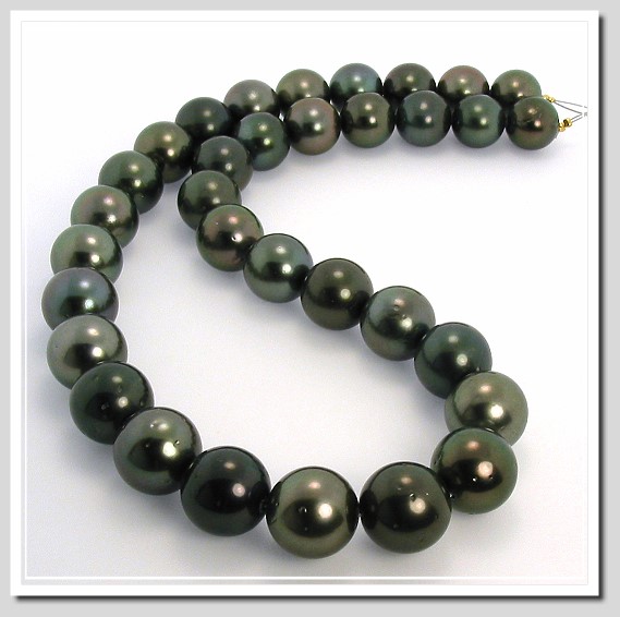 12MM - 15MM Dark Gray Tahitian Pearl Necklace 14K Diamond Clasp 19in