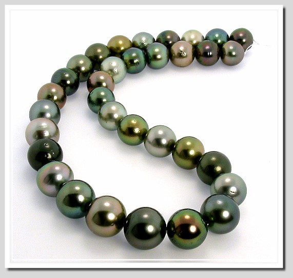 12.17MM - 15MM Multi Color Tahitian Pearl Necklace 14K Diamond Clasp 18in