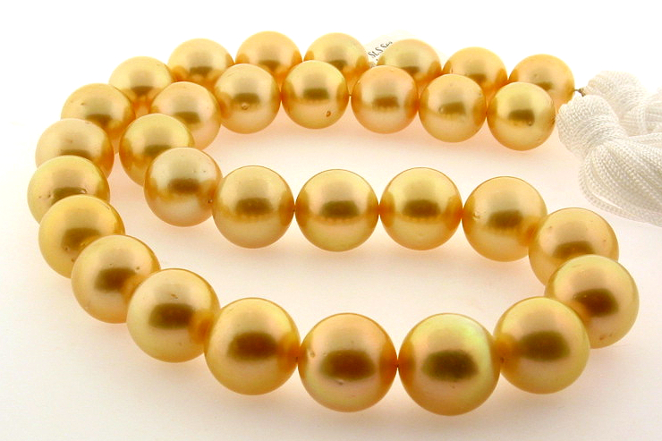 12.1MM - 14.3MM Dark Golden South Sea Pearl Necklace 14K Diamond Clasp, 17.5in