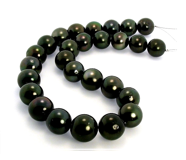 15MM - 17MM Black Tahitian Pearl Necklace 14K Diamond Clasp 17.5in